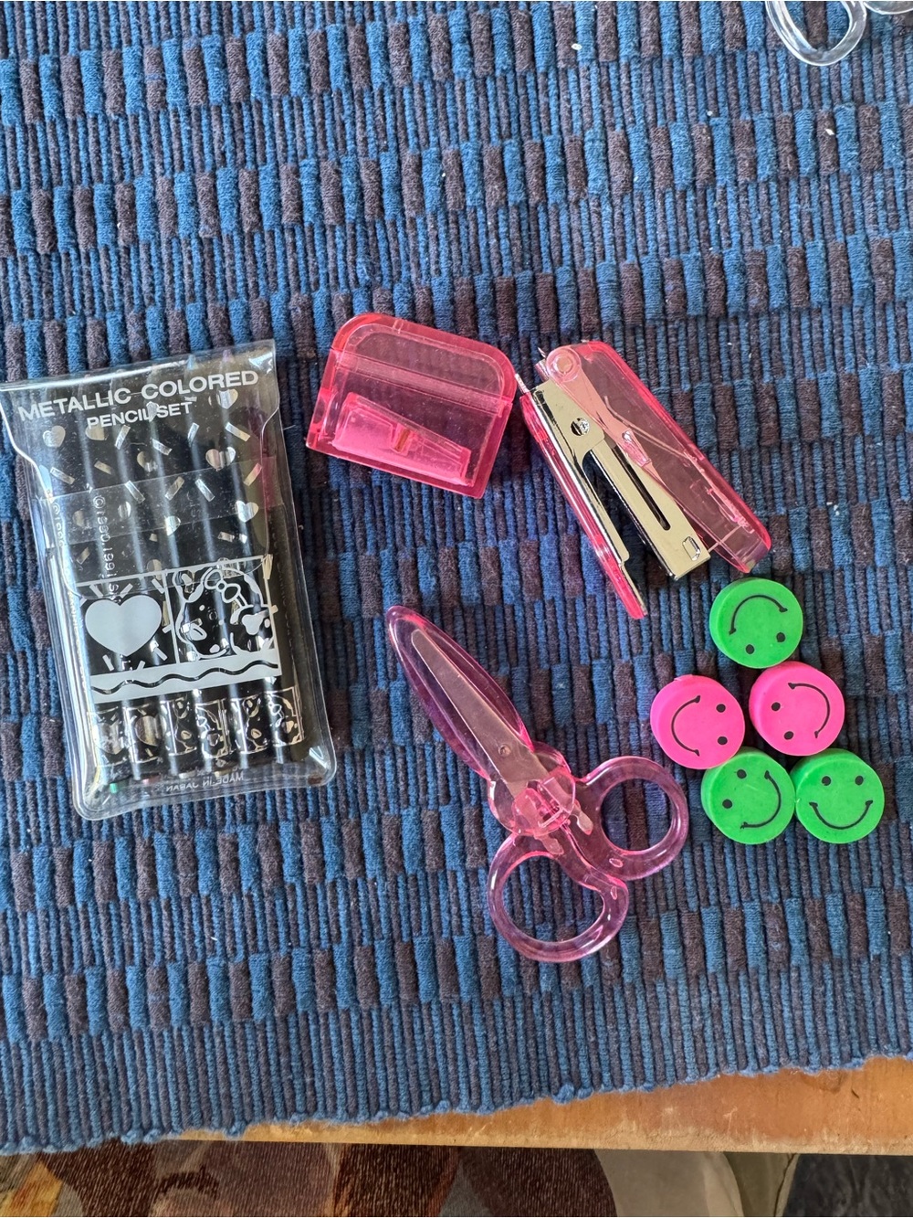 Sanrio Metallic Pencils and Pink no brand Mini Desk Set with Smile Erasers
